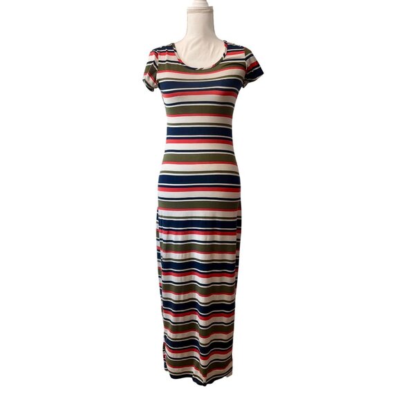 Striped Short Sleeve Maxi Dress By TMG New York Multicolor Size S - Picture 1 of 7